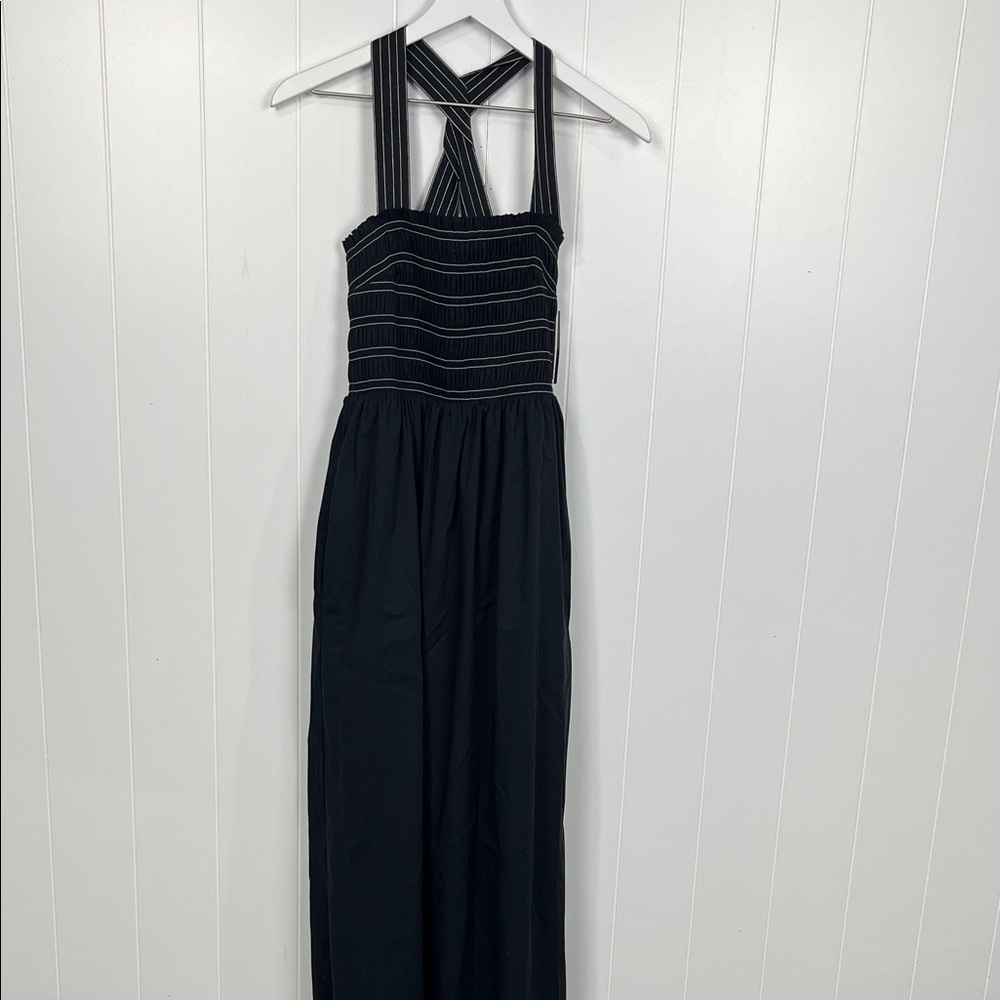 Liverpool Womens 2 Looks Midi Dress Black M Smocked Bodice Pockets XX Straps NWT - Picture 1 of 14